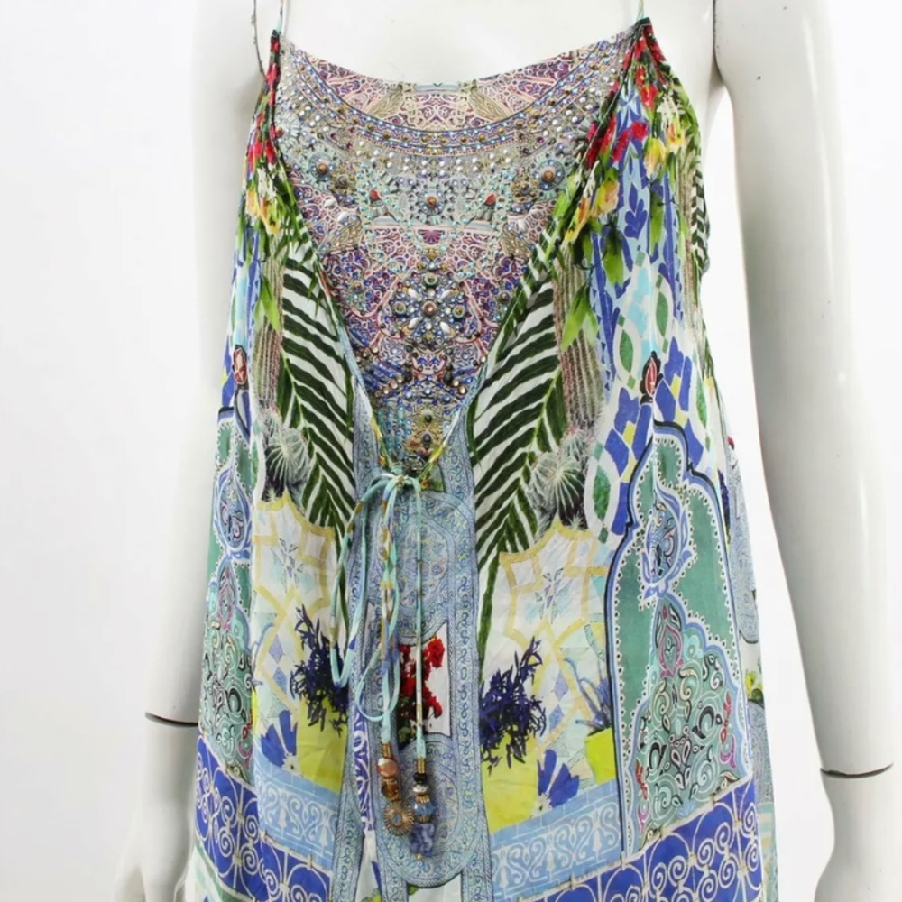 Camilla Silk Sleeveless Overlay Tie Front Dress Size XS
